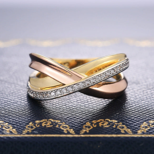 Jewelry Copper Geometric Microinlaid Ladies Ring Threecolor Plating