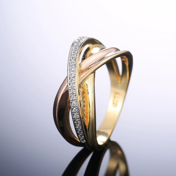 Jewelry Copper Geometric Microinlaid Ladies Ring Threecolor Plating