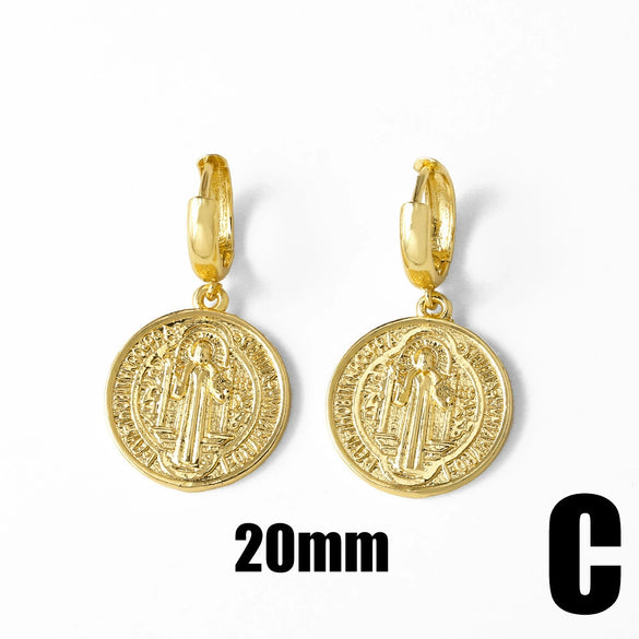 Jewelry Copper Geometric Pattern Goldplated Pendant Earrings