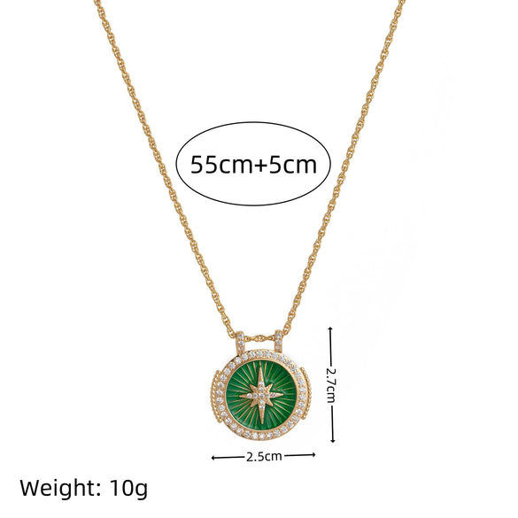 Jewelry Copper Geometric Retro Style Tarot Pendant Long Necklace Set With Diamonds Mixed Gemstone