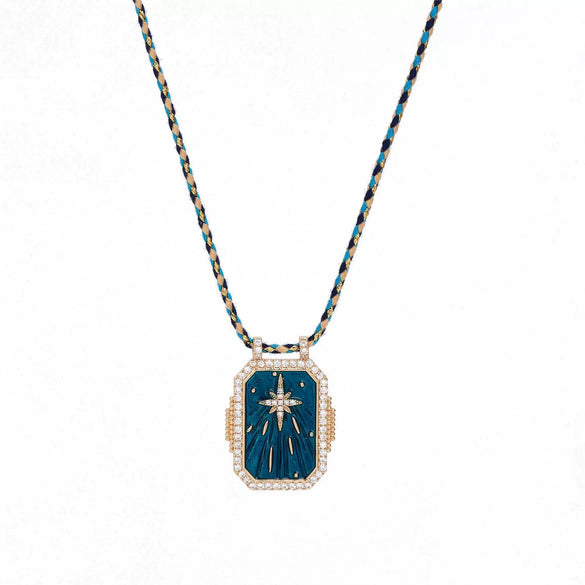 Jewelry Copper Geometric Retro Style Tarot Pendant Long Necklace Set With Diamonds Mixed Gemstone