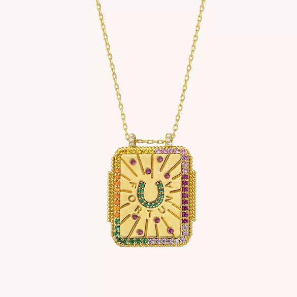 Jewelry Copper Geometric Retro Style Tarot Pendant Long Necklace Set With Diamonds Mixed Gemstone
