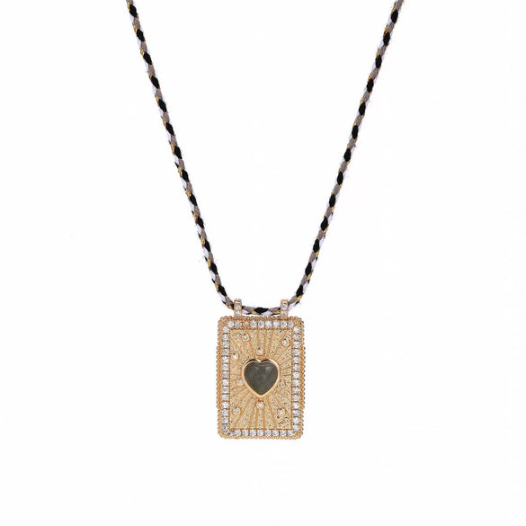 Jewelry Copper Geometric Retro Style Tarot Pendant Long Necklace Set With Diamonds Mixed Gemstone