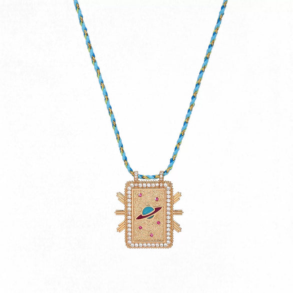 Jewelry Copper Geometric Retro Style Tarot Pendant Long Necklace Set With Diamonds Mixed Gemstone