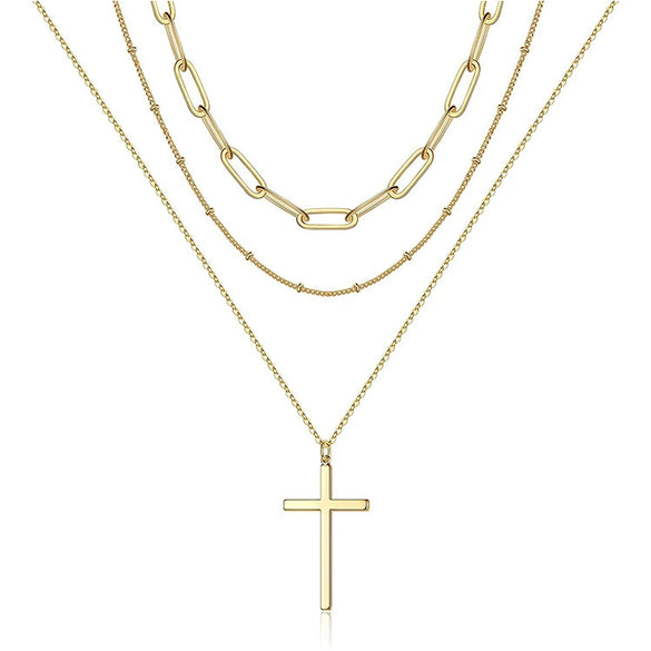 Jewelry Copper Geometric Round Cross Pieces Eye Single Double Triple Layer Multi Style Elegant Fashion Medieval Neck Chain
