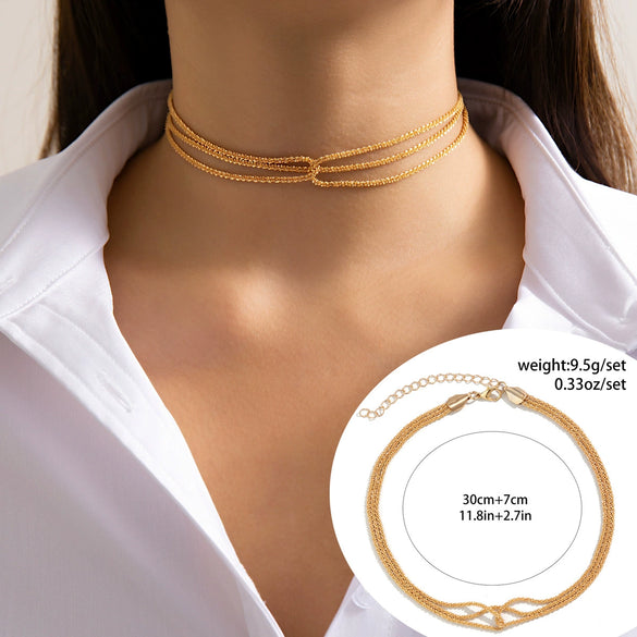 Jewelry Copper Geometric Sparkling Multi Layer Clavicle Necklace For Women Electroplated