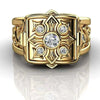 Jewelry Copper Geometric Square Ring With Cross Pattern Electroplated For Men And Women Retro Style