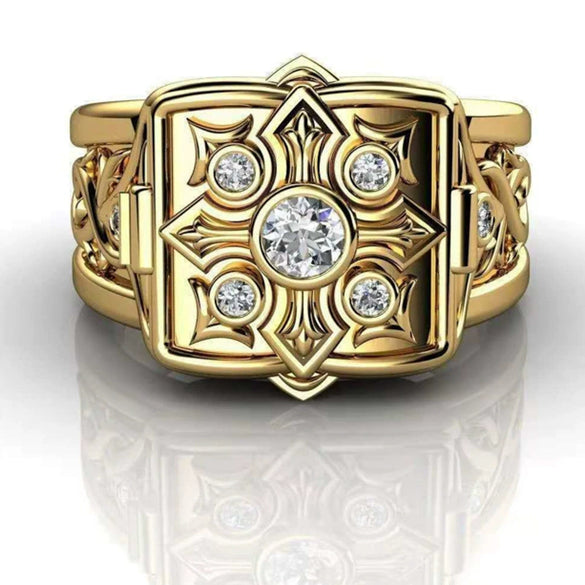 Jewelry Copper Geometric Square Ring With Cross Pattern Electroplated For Men And Women Retro Style