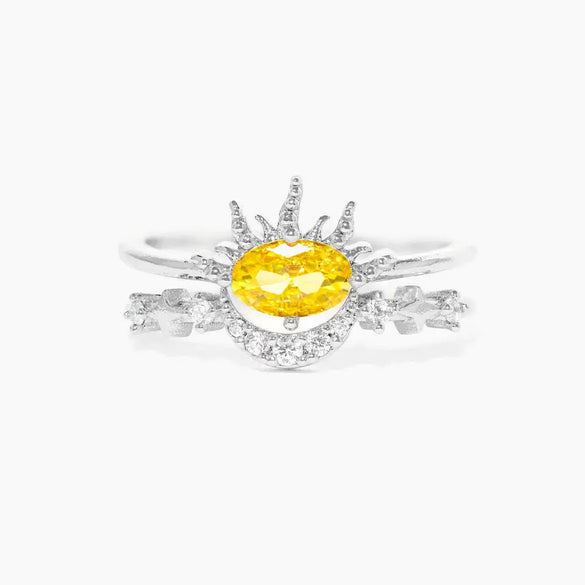 Jewelry Copper Geometric Sun Moon Star Electroplating Style Set Ring For Women