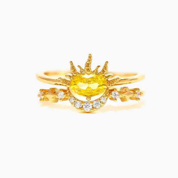 Jewelry Copper Geometric Sun Moon Star Electroplating Style Set Ring For Women