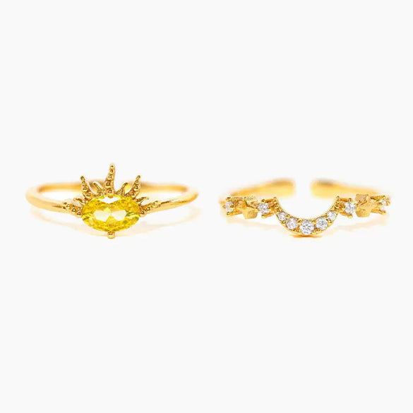 Jewelry Copper Geometric Sun Moon Star Electroplating Style Set Ring For Women