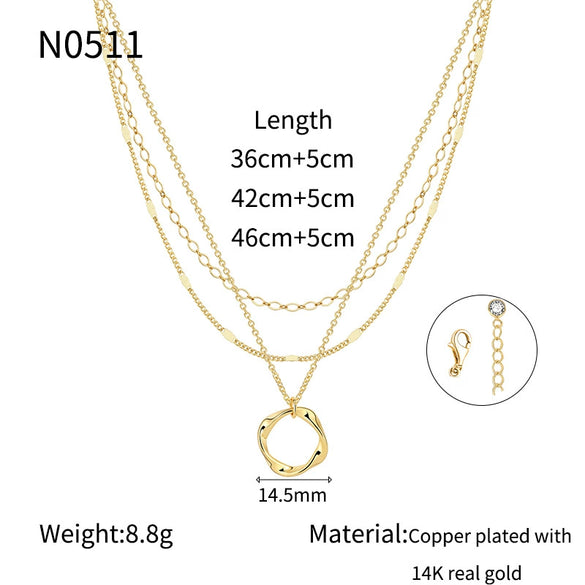 Jewelry Copper Gold Plated Geometric Threelayer Stacked Lava Ring Pendant Necklace For Women