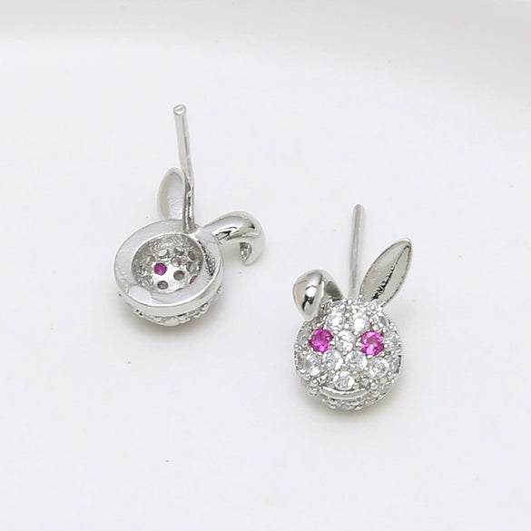 Jewelry Copper Gold Plated Inlaid Zirconium Rabbit Round Shield Badge Accessories Handmade Minimalist Electroplating