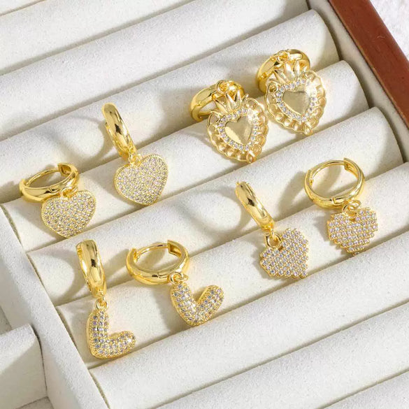 Jewelry Copper Heart Geometric U Shape Goldplated Earrings For Women