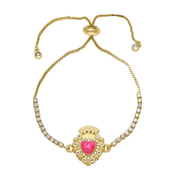 Jewelry Copper Heart Pendant Adjustable Bracelet Unisex Electroplating