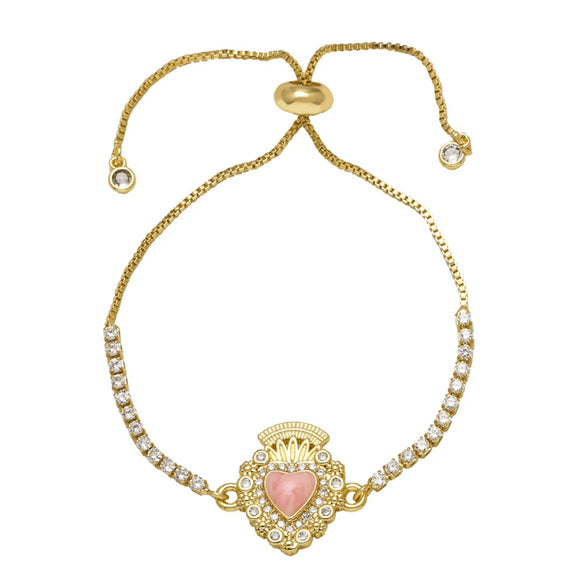 Jewelry Copper Heart Pendant Adjustable Bracelet Unisex Electroplating