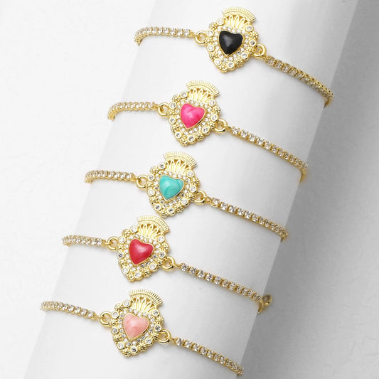 Jewelry Copper Heart Pendant Adjustable Bracelet Unisex Electroplating