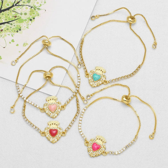 Jewelry Copper Heart Pendant Adjustable Bracelet Unisex Electroplating