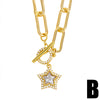 Jewelry Copper Heart Shape Fivepointed Star Diamond Zircon Pendant Necklace Whip Chain