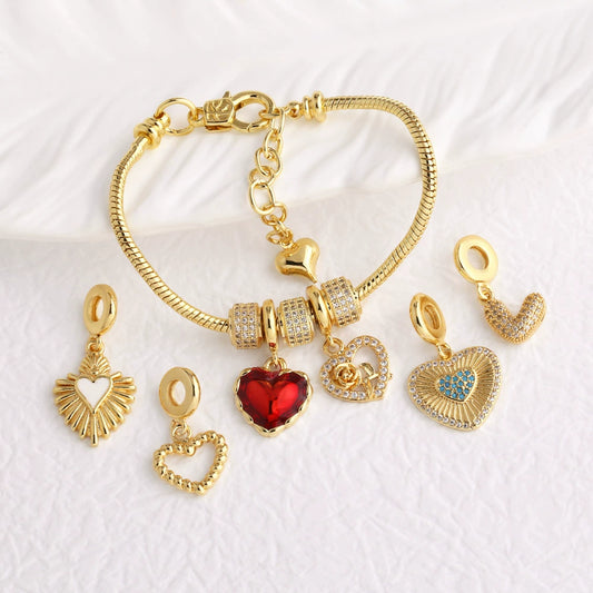 Jewelry Copper Heart Shape Pendant Electroplating Diy Bracelet Accessories
