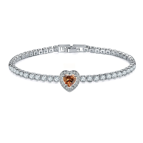 Jewelry Copper Heart Shaped Microinlaid Zircon And Glass Bracelet