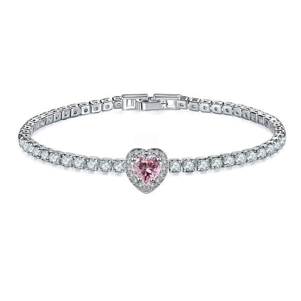 Jewelry Copper Heart Shaped Microinlaid Zircon And Glass Bracelet