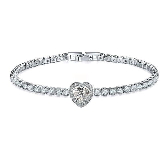 Jewelry Copper Heart Shaped Microinlaid Zircon And Glass Bracelet