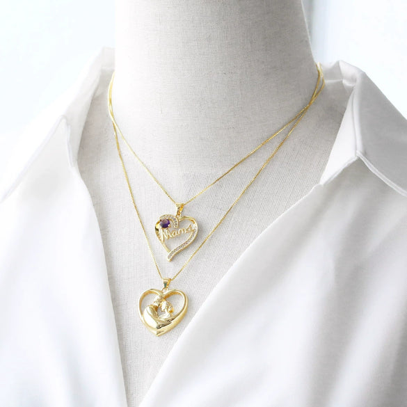 Jewelry Copper Heart Shaped Pendant Necklace With Electroplating And O Word Chain For Women