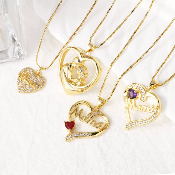 Jewelry Copper Heart Shaped Pendant Necklace With Electroplating And O Word Chain For Women