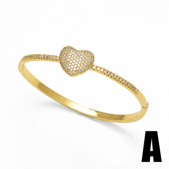 Jewelry Copper Heart Shaped Zircon Inlaid 18K Gold Plated Bracelet