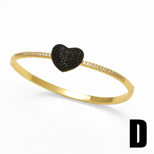 Jewelry Copper Heart Shaped Zircon Inlaid 18K Gold Plated Bracelet