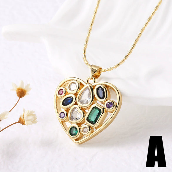Jewelry Copper Heart Star Pendant Necklace With Electroplating