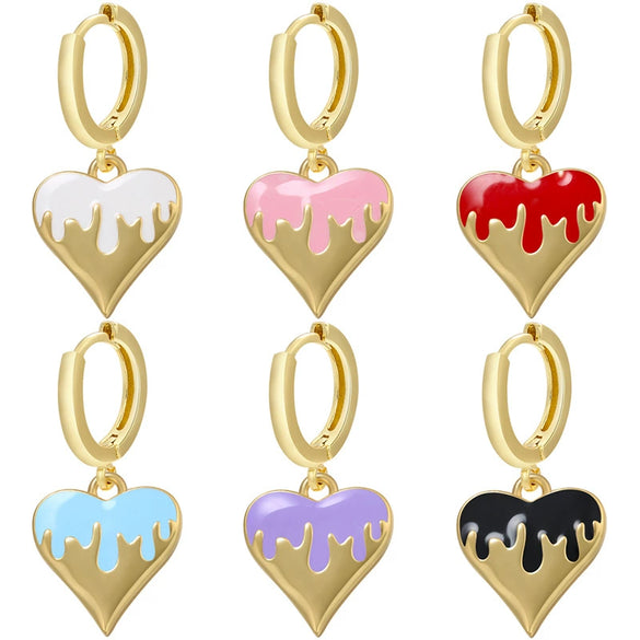 Jewelry Copper Heartshaped Dripping Oil Pendant Earrings For Women