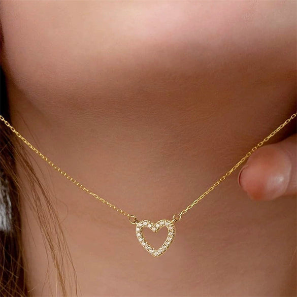 Jewelry Copper Hollow Love Geometric Shiny Microinlaid Zircon Necklace For Women