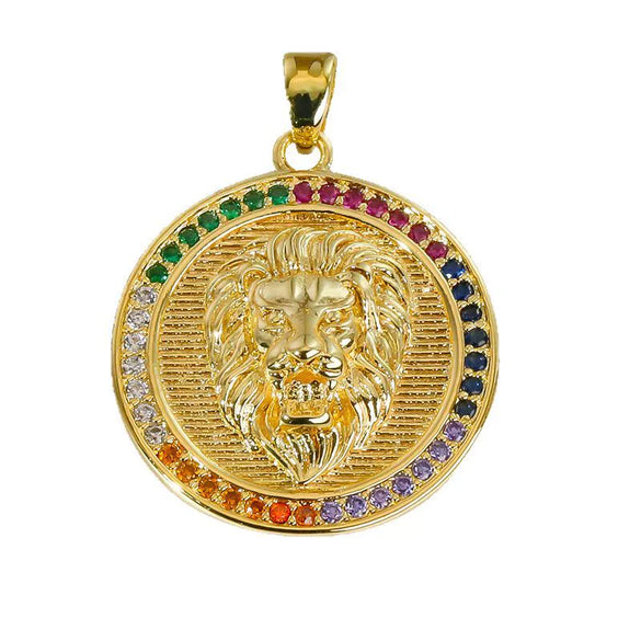 Jewelry Copper Inlaid With Zircon Animal Lion Tiger Leopard Cheetah Hollow Electroplated Pendant