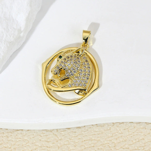 Jewelry Copper Inlaid With Zircon Animal Lion Tiger Leopard Cheetah Hollow Electroplated Pendant