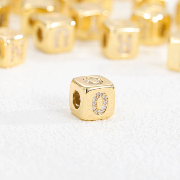 Jewelry Copper Inlaid With Zircon Square Perforated Beads Stereo Number Spacer Beads Letters Numbers Text Loose Bead Accessories Bracelet Necklace