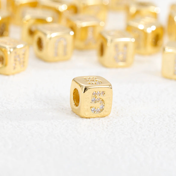 Jewelry Copper Inlaid With Zircon Square Perforated Beads Stereo Number Spacer Beads Letters Numbers Text Loose Bead Accessories Bracelet Necklace