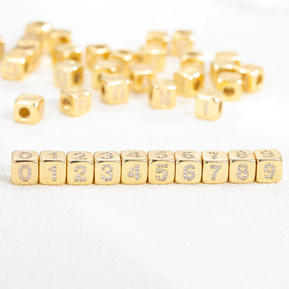 Jewelry Copper Inlaid With Zircon Square Perforated Beads Stereo Number Spacer Beads Letters Numbers Text Loose Bead Accessories Bracelet Necklace