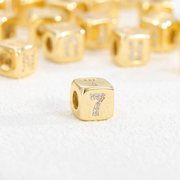 Jewelry Copper Inlaid With Zircon Square Perforated Beads Stereo Number Spacer Beads Letters Numbers Text Loose Bead Accessories Bracelet Necklace