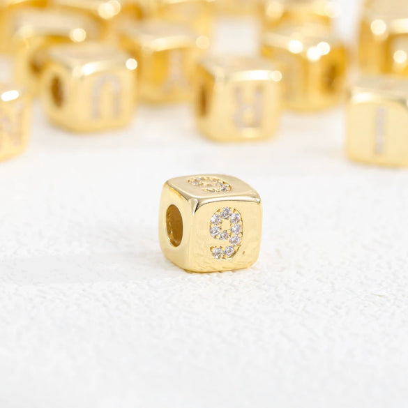 Jewelry Copper Inlaid With Zircon Square Perforated Beads Stereo Number Spacer Beads Letters Numbers Text Loose Bead Accessories Bracelet Necklace