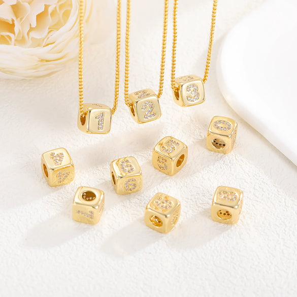 Jewelry Copper Inlaid With Zircon Square Perforated Beads Stereo Number Spacer Beads Letters Numbers Text Loose Bead Accessories Bracelet Necklace