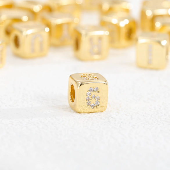 Jewelry Copper Inlaid With Zircon Square Perforated Beads Stereo Number Spacer Beads Letters Numbers Text Loose Bead Accessories Bracelet Necklace