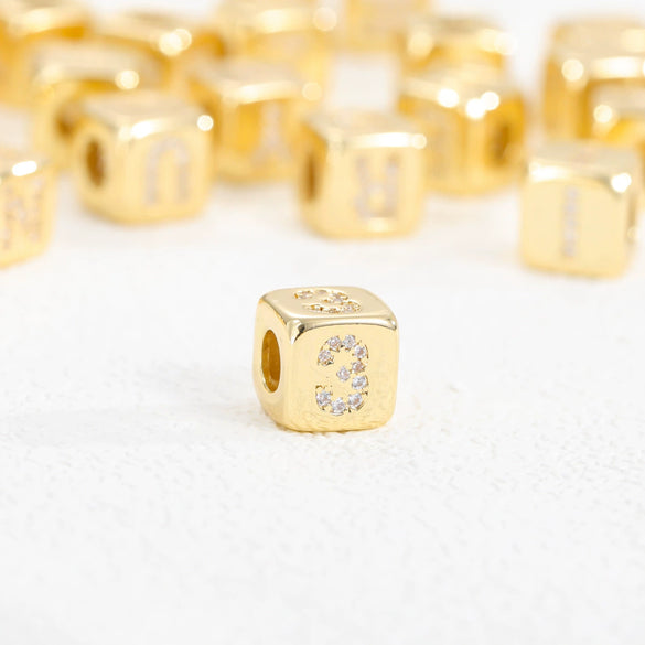 Jewelry Copper Inlaid With Zircon Square Perforated Beads Stereo Number Spacer Beads Letters Numbers Text Loose Bead Accessories Bracelet Necklace