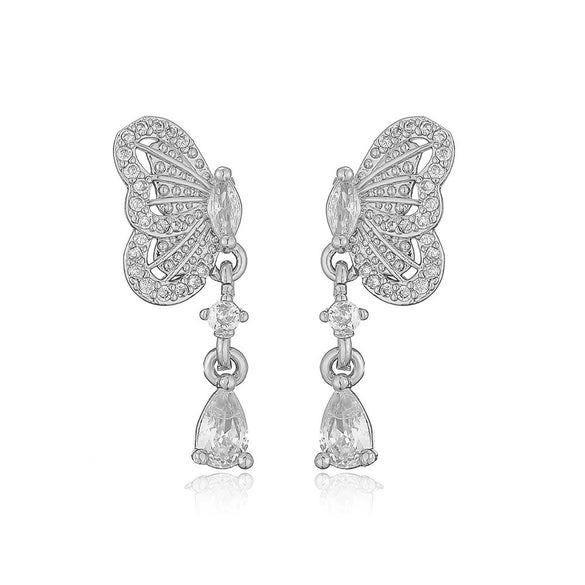 Jewelry Copper Inlaid Zircon Bow Light Luxury Earrings Ring Necklace Bracelet Set