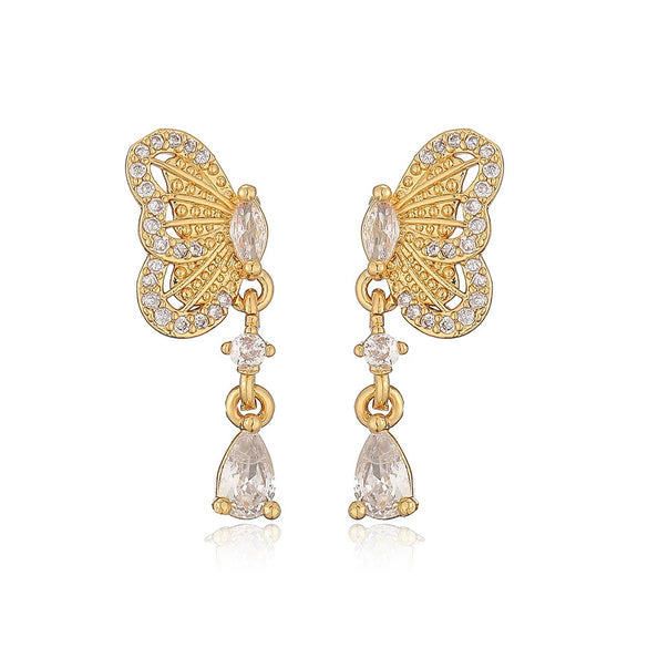 Jewelry Copper Inlaid Zircon Bow Light Luxury Earrings Ring Necklace Bracelet Set