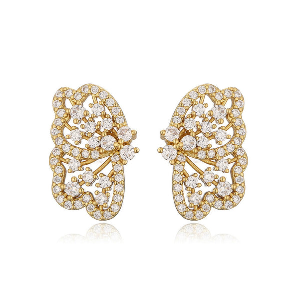 Jewelry Copper Inlaid Zircon Bow Light Luxury Earrings Ring Necklace Bracelet Set
