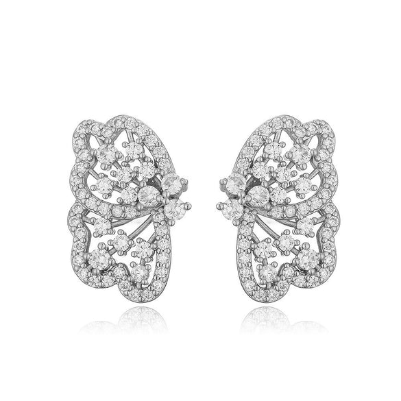 Jewelry Copper Inlaid Zircon Bow Light Luxury Earrings Ring Necklace Bracelet Set