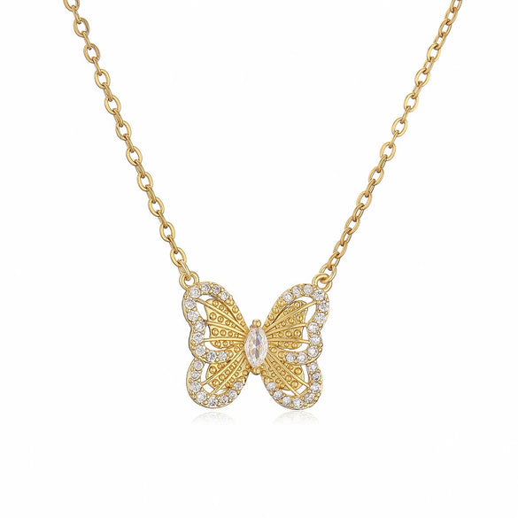 Jewelry Copper Inlaid Zircon Bow Light Luxury Earrings Ring Necklace Bracelet Set