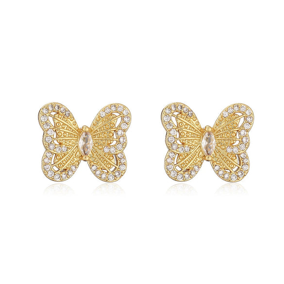 Jewelry Copper Inlaid Zircon Bow Light Luxury Earrings Ring Necklace Bracelet Set